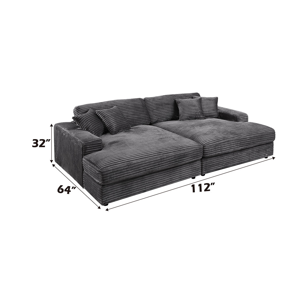 ACME Hilde Dark Gray Cordoury Sectional Sofa with 4 Pillows Model LV03690