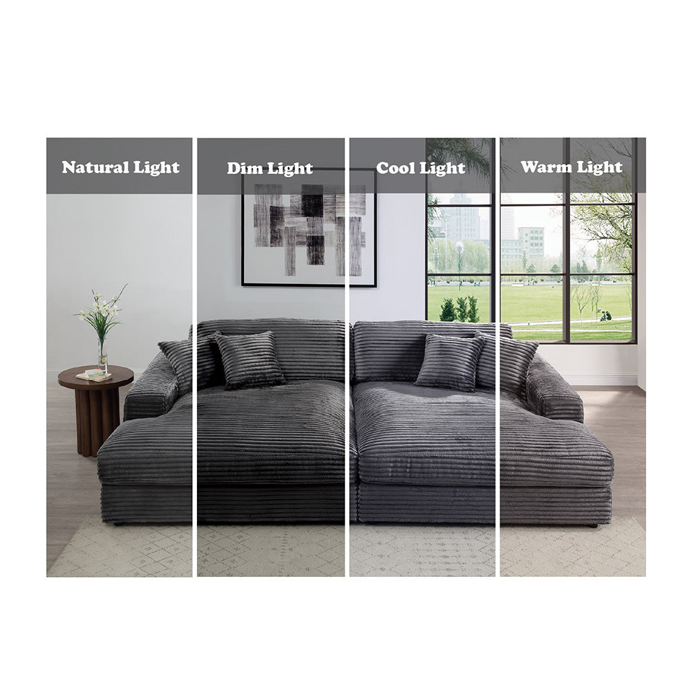 ACME Hilde Dark Gray Cordoury Sectional Sofa with 4 Pillows Model LV03690