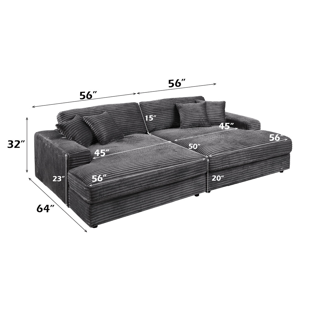 ACME Hilde Dark Gray Cordoury Sectional Sofa with 4 Pillows Model LV03690
