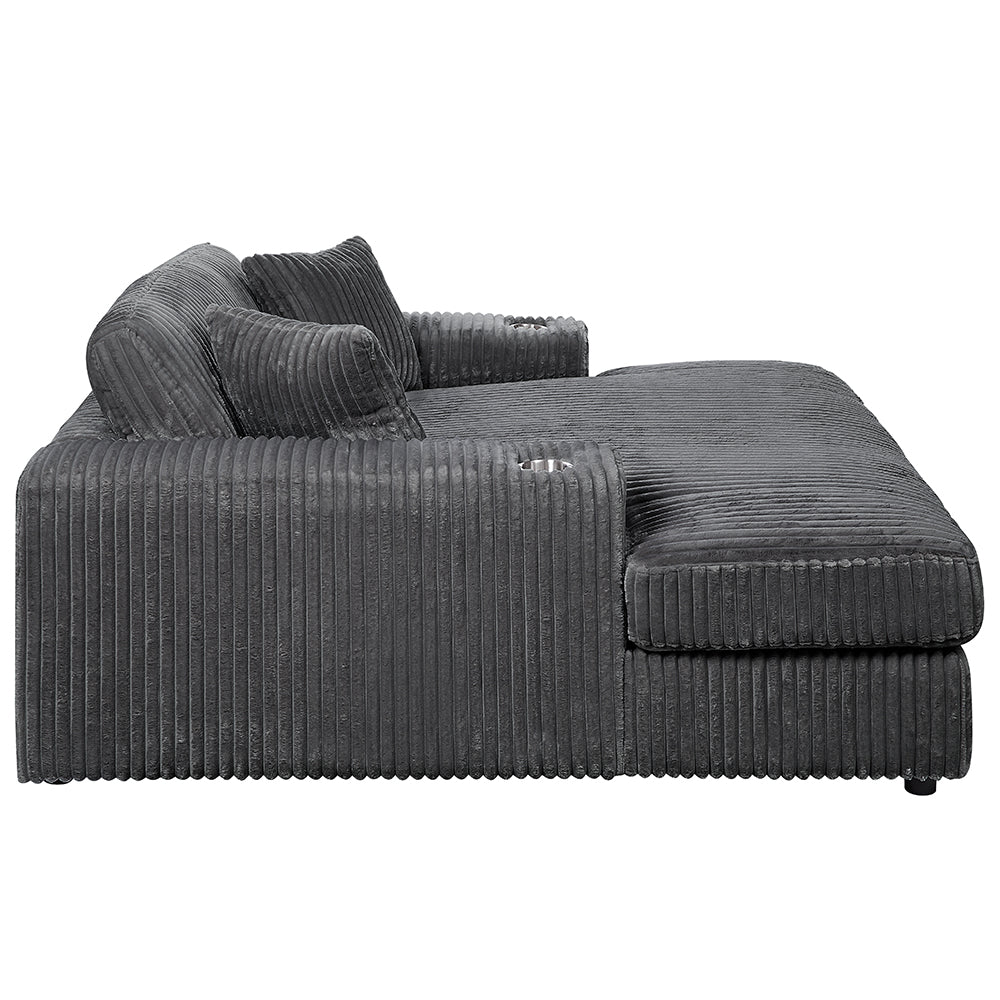 ACME Hilde Dark Gray Cordoury Chaise with 2 Pillows Model LV03691