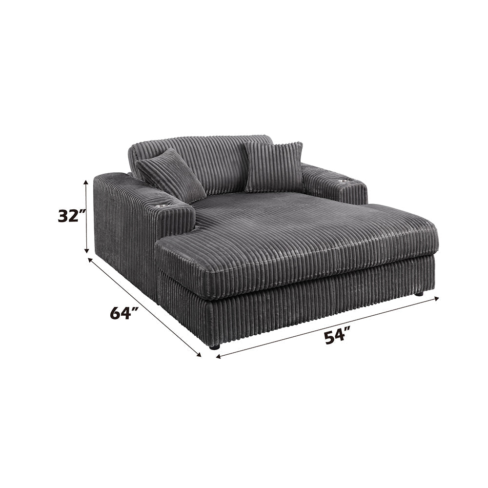 ACME Hilde Dark Gray Cordoury Chaise with 2 Pillows Model LV03691