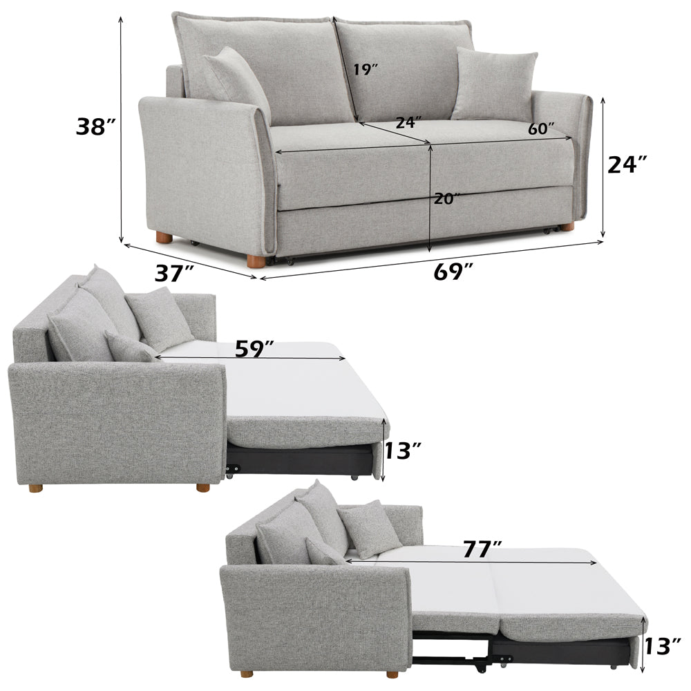 ACME Oran Gray Chenille Sofa with Sleeper Storage & 2 Pillows Model LV03800