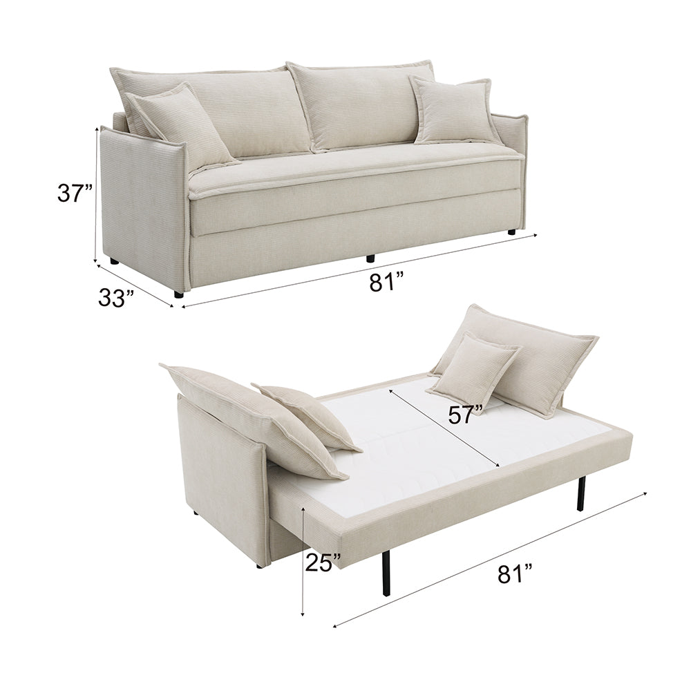 ACME Elisea Beige Chenille Sofa with Sleeper & 2 Pillows Model LV03810