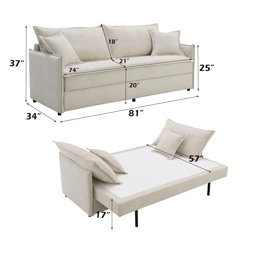 ACME Elisea Beige Chenille Sofa with Sleeper & 2 Pillows Model LV03810