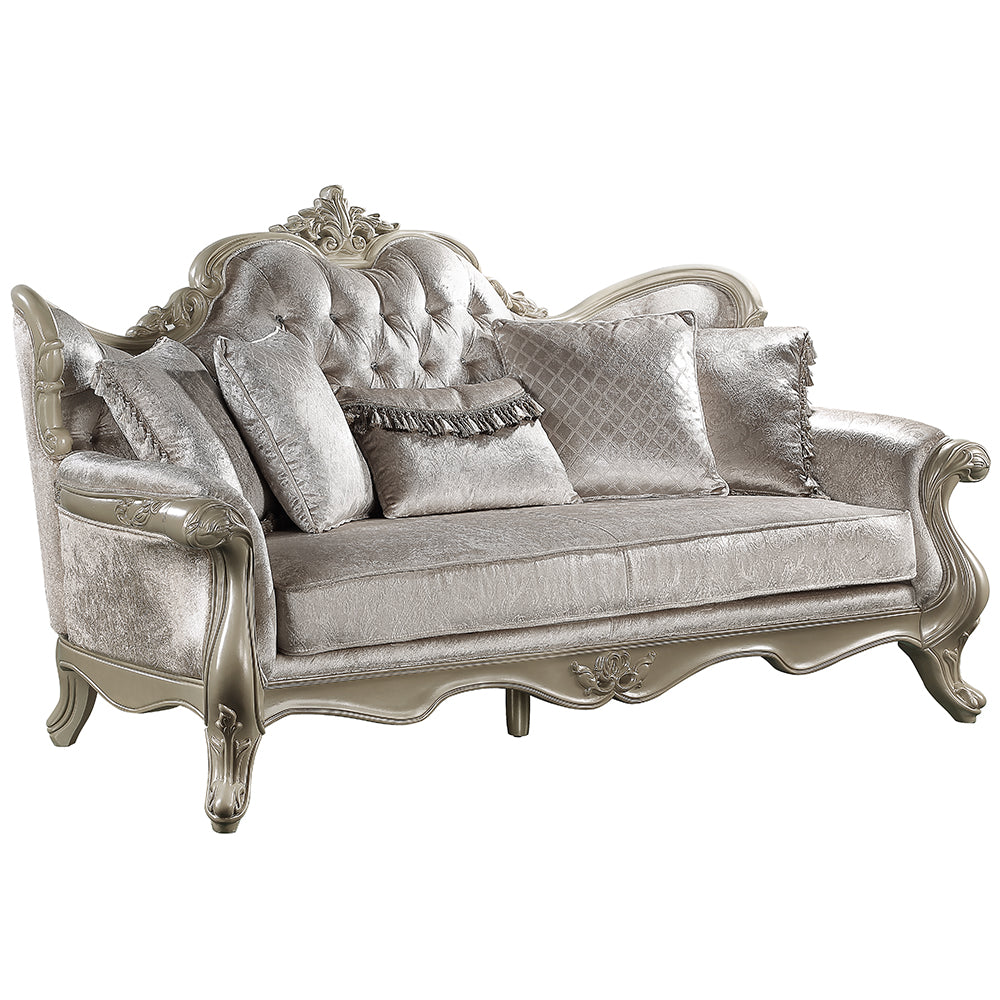 ACME Libertee Beige Fabric & Champagne Sofa with 5 Pillows Model LV03820