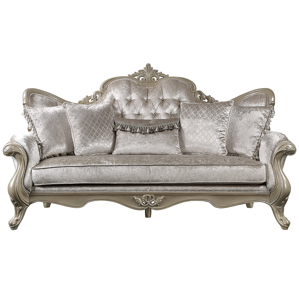 ACME Libertee Beige Fabric & Champagne Sofa with 5 Pillows Model LV03820