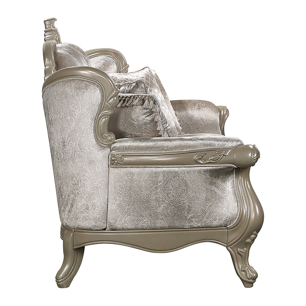 ACME Libertee Beige Fabric & Champagne Sofa with 5 Pillows Model LV03820