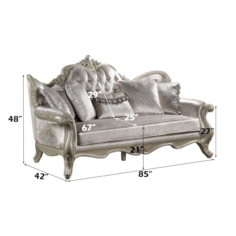 ACME Libertee Beige Fabric & Champagne Sofa with 5 Pillows Model LV03820