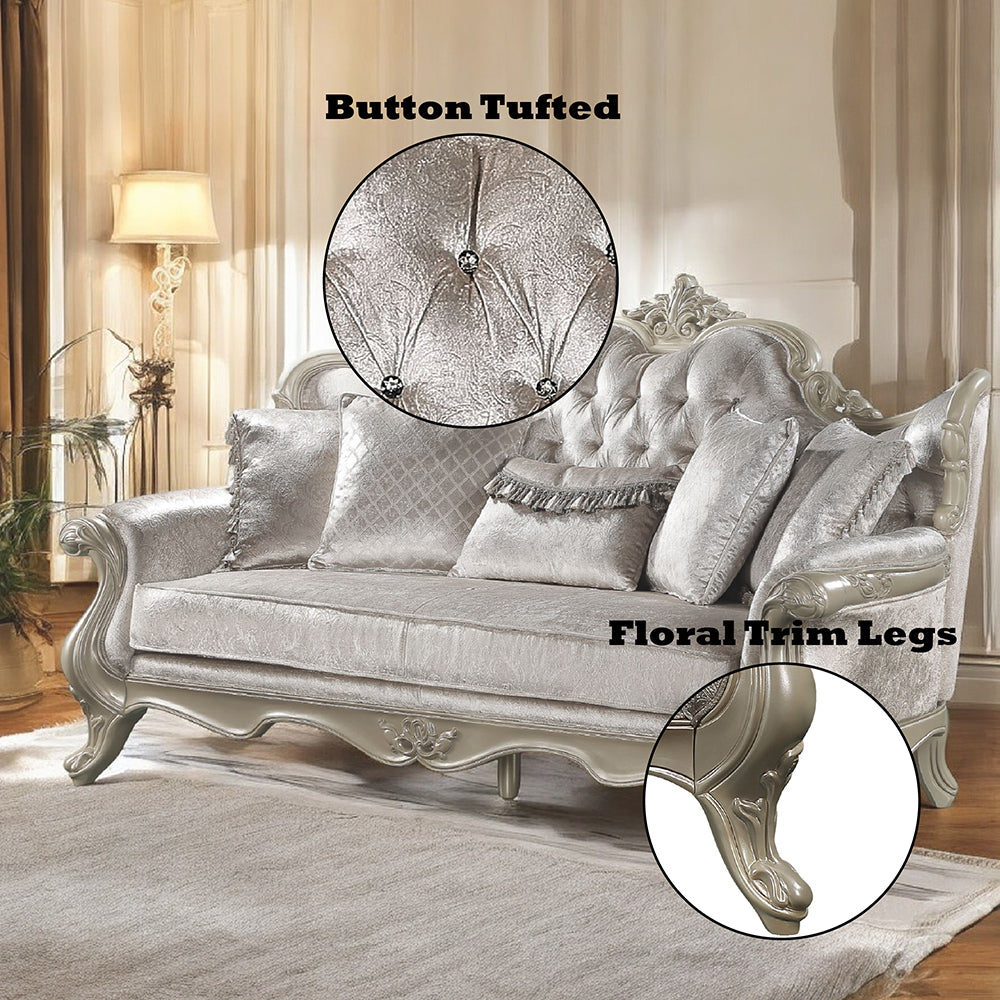ACME Libertee Beige Fabric & Champagne Sofa with 5 Pillows Model LV03820