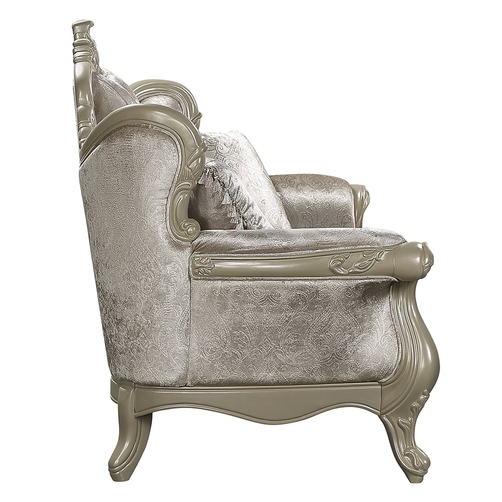 ACME Libertee Beige Fabric & Champagne Loveseat with 3 Pillows Model LV03821