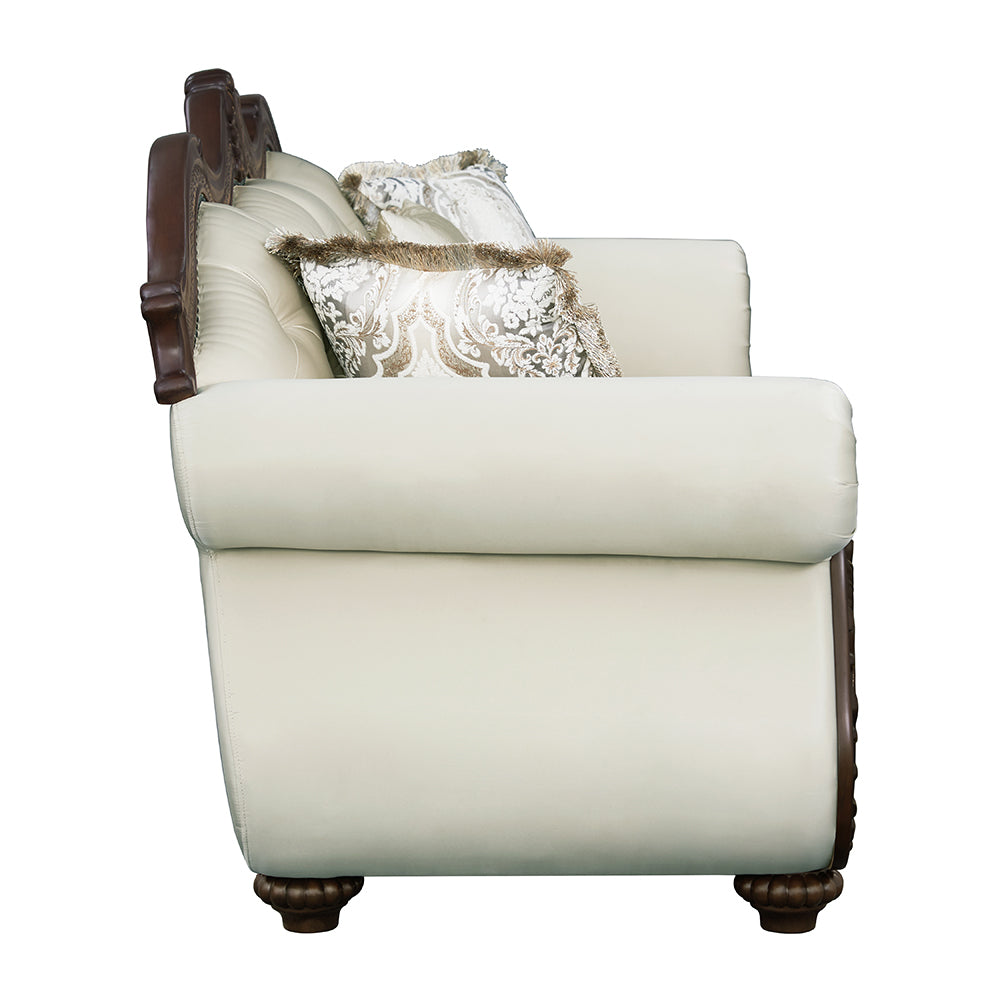 ACME Pierce Beige Fabric & Cherry Sofa with 5 Pillows Model LV03830
