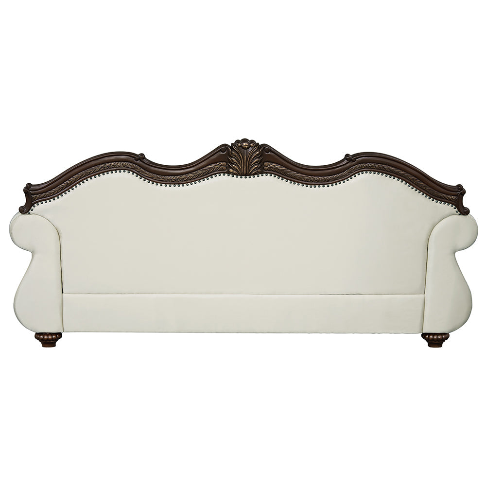 ACME Pierce Beige Fabric & Cherry Sofa with 5 Pillows Model LV03830