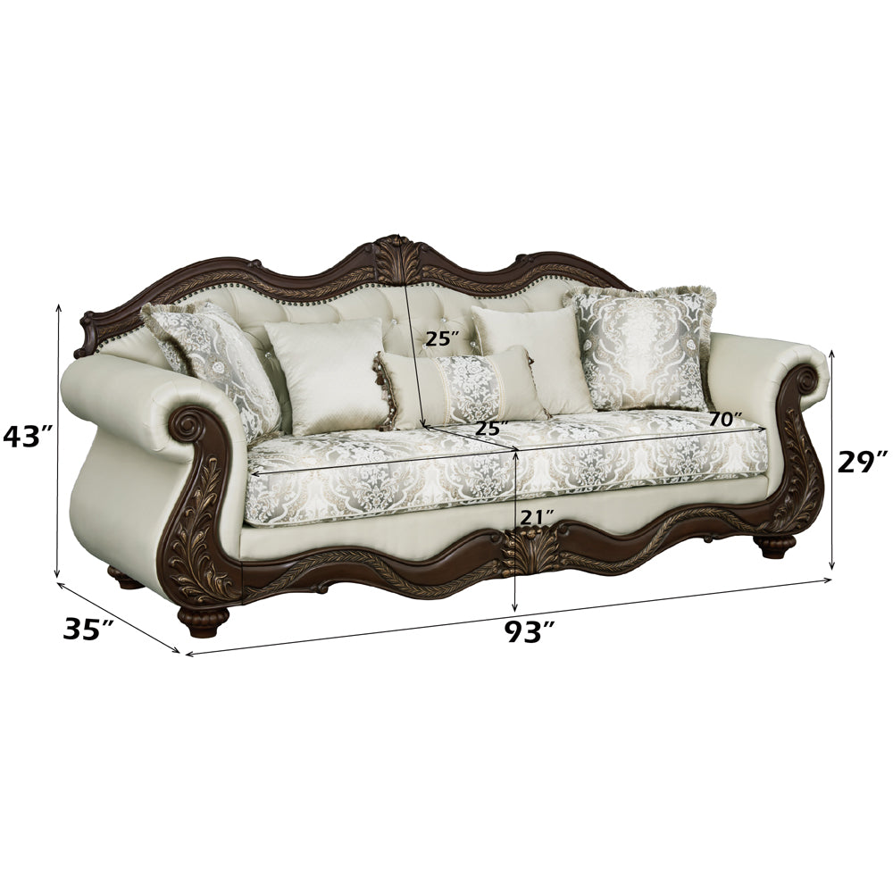 ACME Pierce Beige Fabric & Cherry Sofa with 5 Pillows Model LV03830