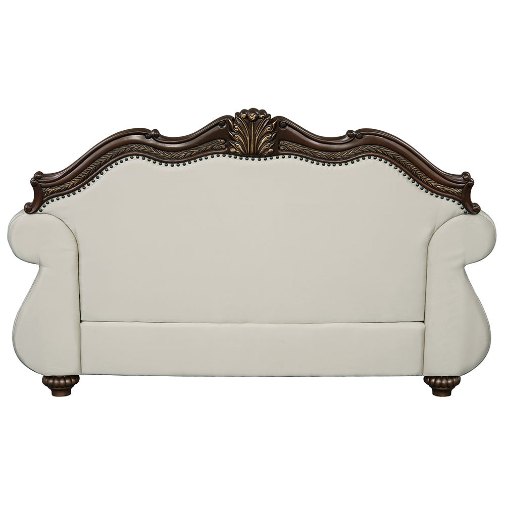 ACME Pierce Beige Fabric & Cherry Loveseat with 3 Pillows Model LV03831