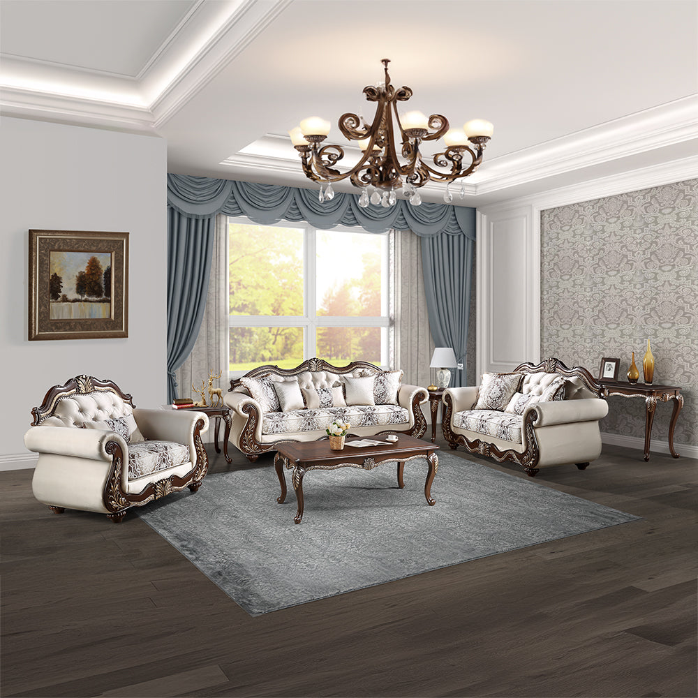 ACME Pierce Beige Fabric & Cherry Loveseat with 3 Pillows Model LV03831