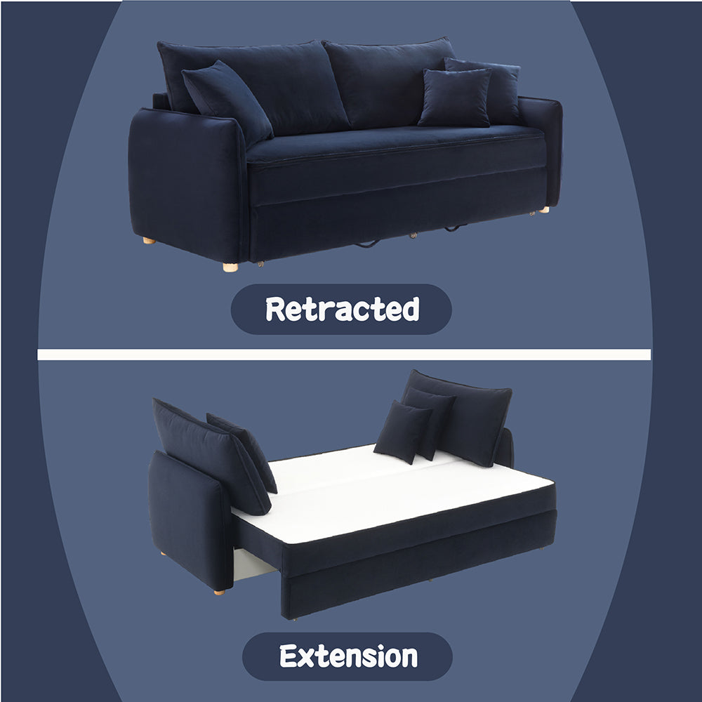 ACME Irina Blue Velvet Sofa with Sleeper & 3 Pillows Model LV03890
