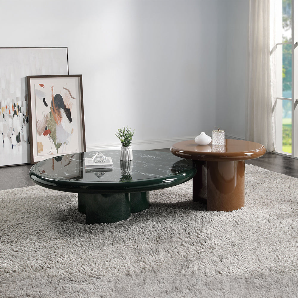 ACME Ronald Marble Pattern Top Dark Green & Brown High Gloss Coffee Table Model LV03895