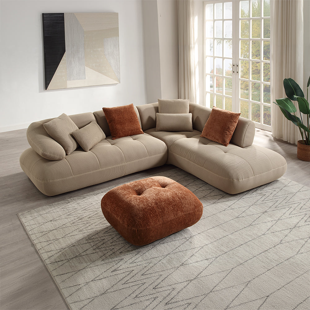 ACME Carrick Beige Sandwich Mesh Fabric Sectional Sofa with 6 Pillows Model LV03920