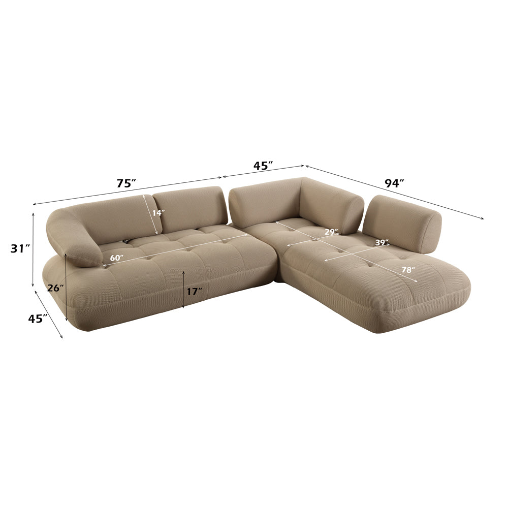 ACME Carrick Beige Sandwich Mesh Fabric Sectional Sofa with 6 Pillows Model LV03920