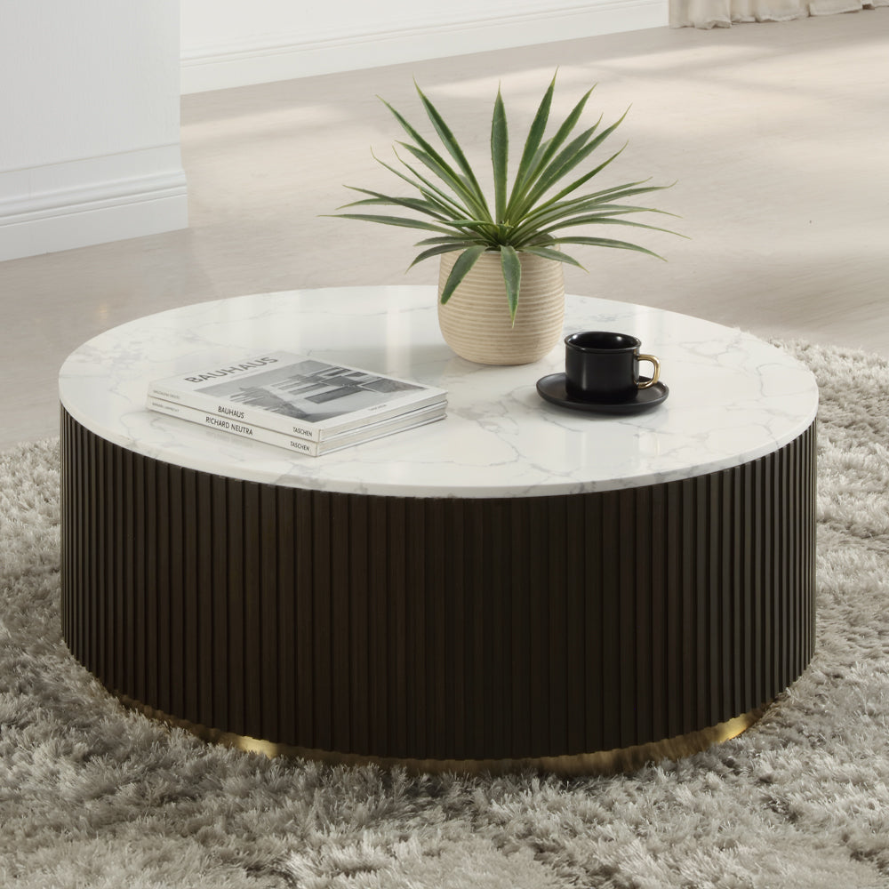 ACME Clayten White Engineering Marble Top & Espresso Coffee Table Model LV03945