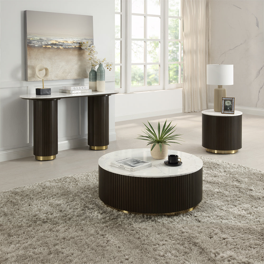 ACME Clayten White Engineering Marble Top & Espresso Coffee Table Model LV03945