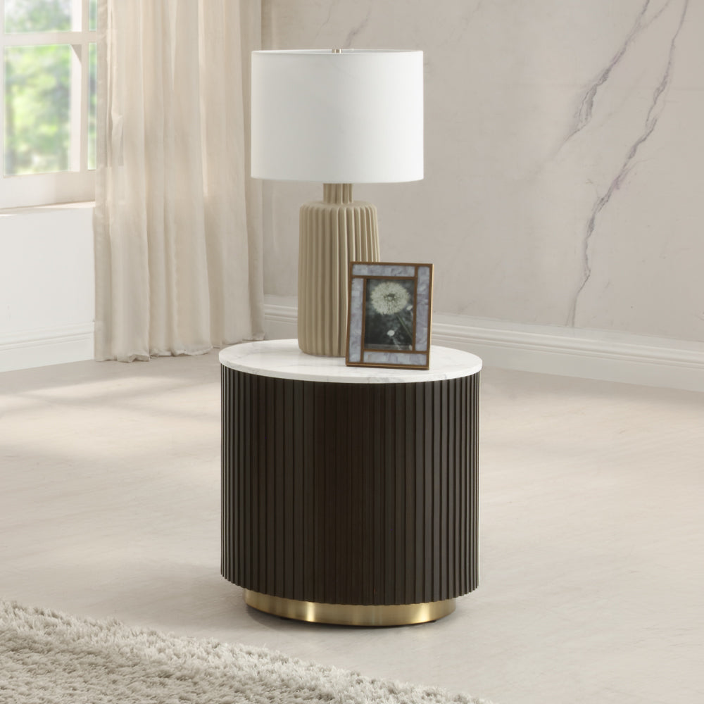 ACME Clayten White Engineering Marble Top & Espresso End Table Model LV03946
