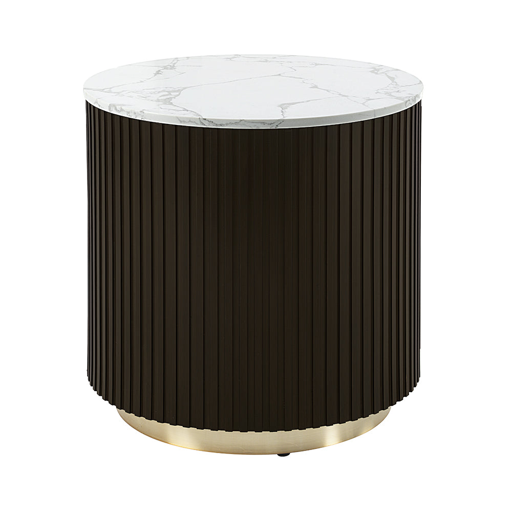 ACME Clayten White Engineering Marble Top & Espresso End Table Model LV03946