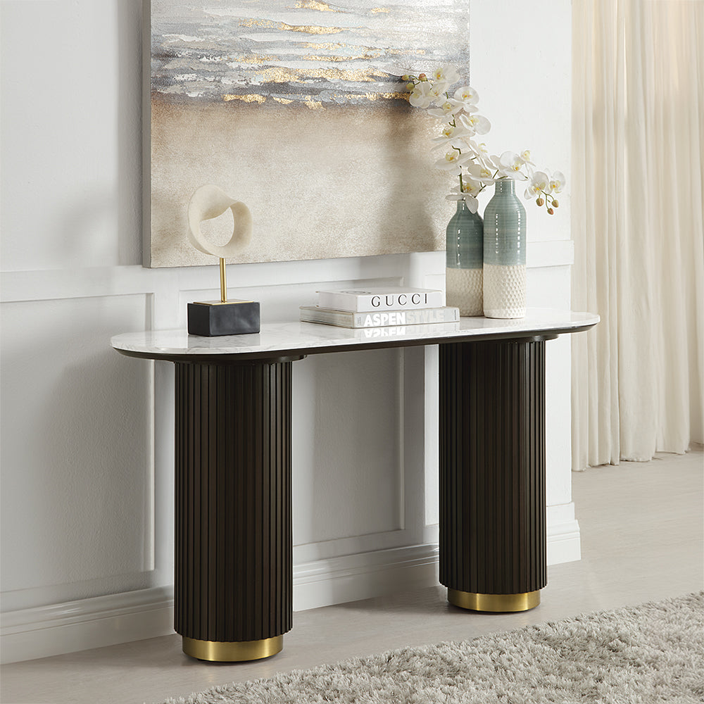 ACME Clayten White Engineering Marble Top & Espresso Sofa Table Model LV03947