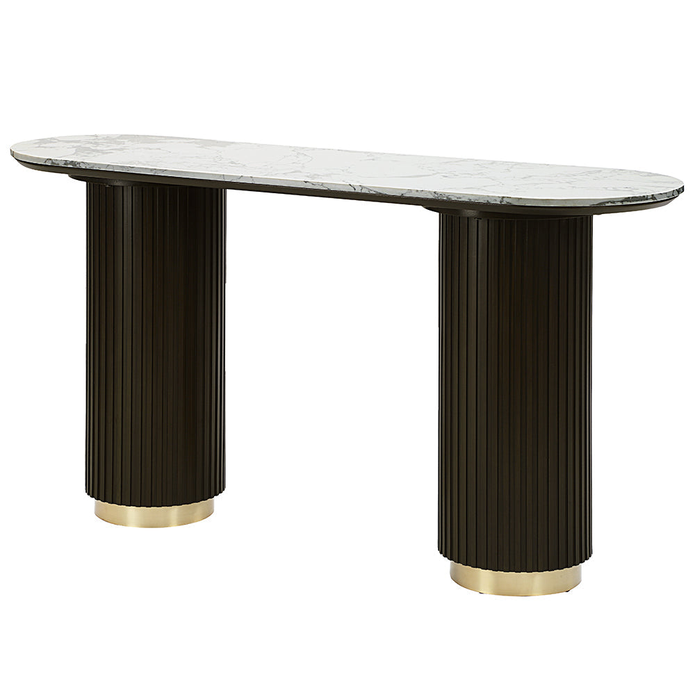 ACME Clayten White Engineering Marble Top & Espresso Sofa Table Model LV03947