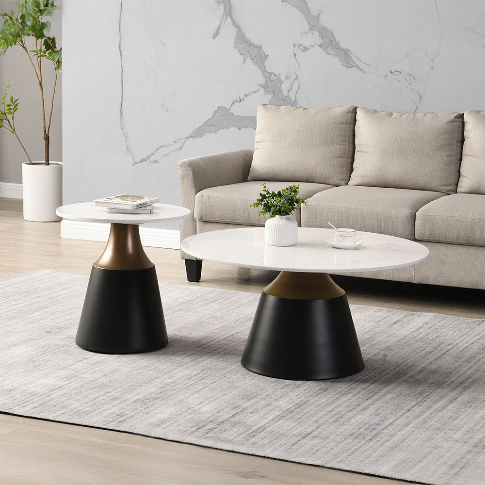 ACME Jaramillo White Natural Marble Top & Black Coffee Table Model LV04045