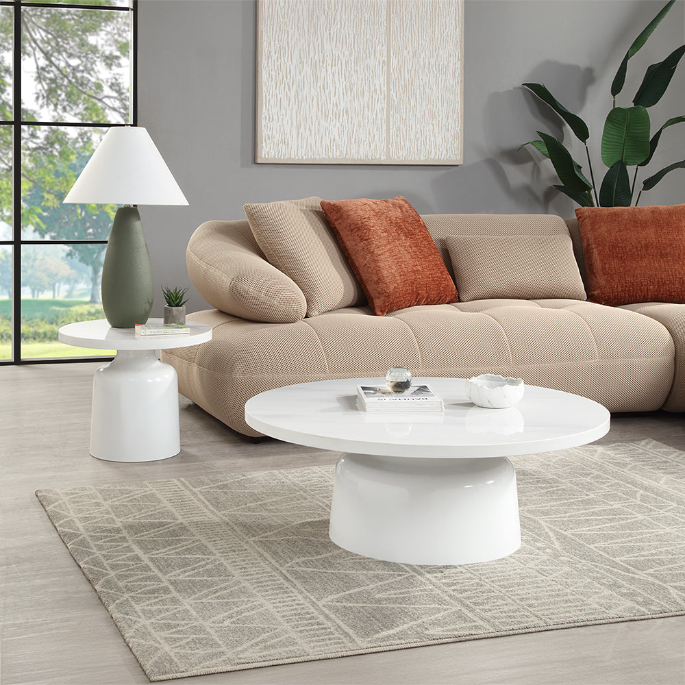 ACME Zaid Engineering Marble & White High Gloss Coffee Table Model LV04225
