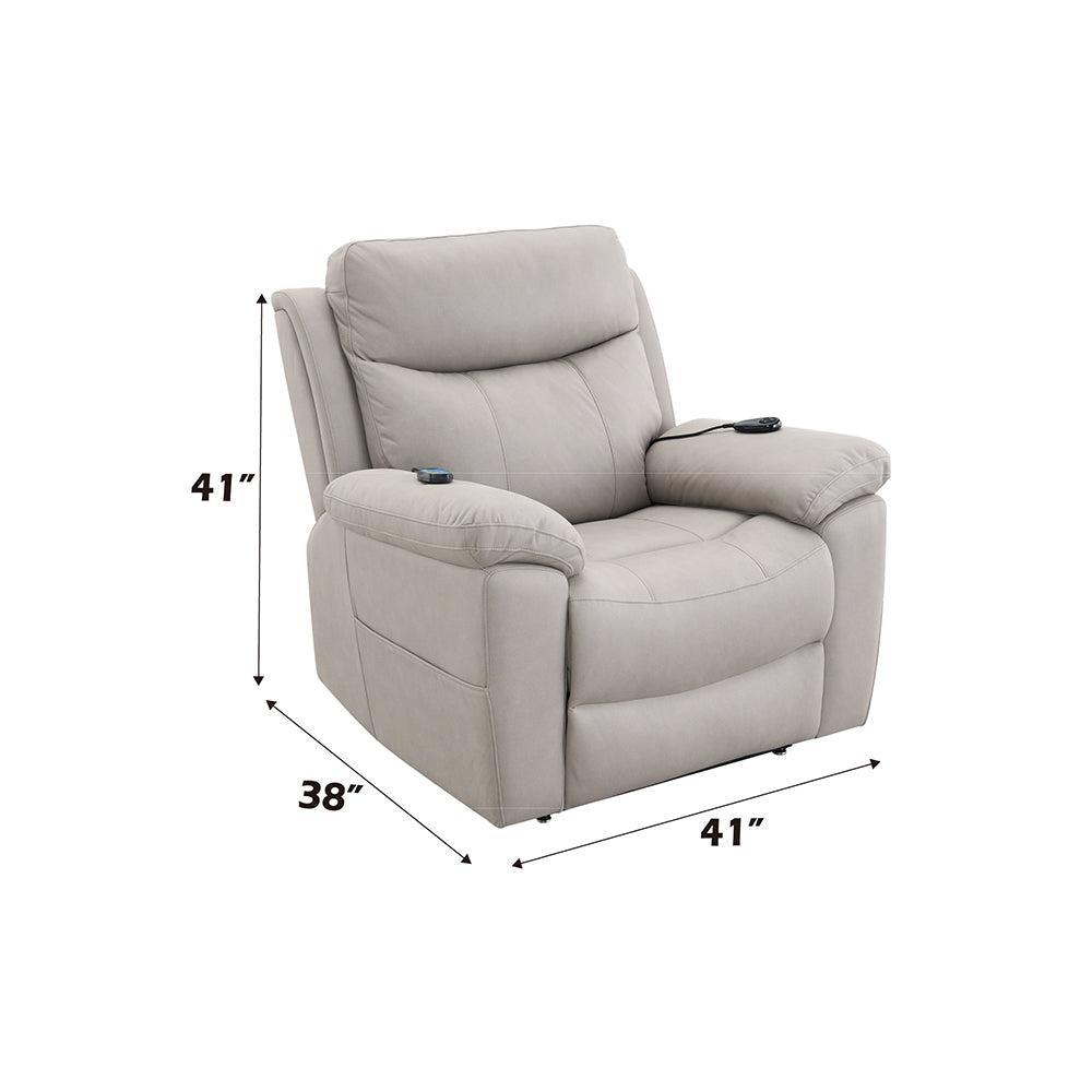 ACME Chriki Light Gray Polished Microfiber Power Recliner with Lift & Heating & Massage Model LV04272