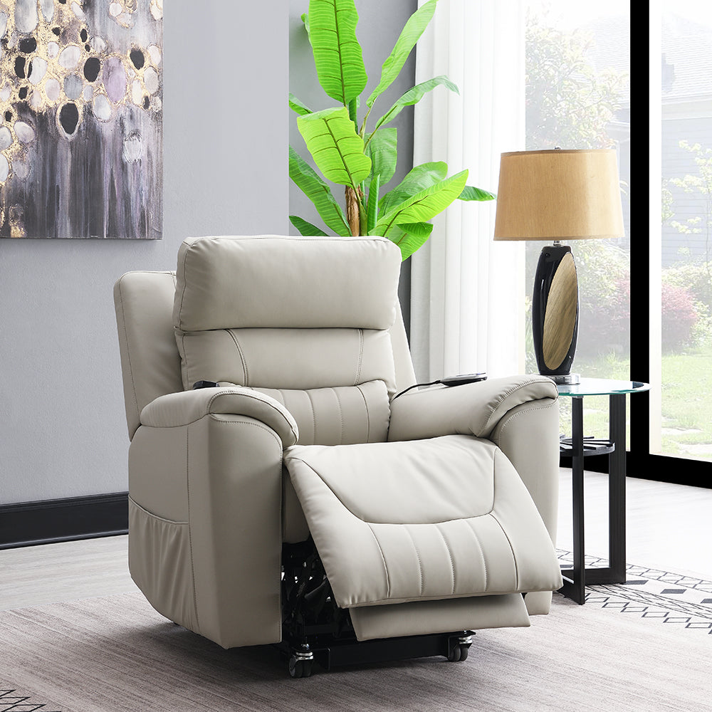 ACME Marsha Light Gray Silicone Synthetic Leather Power Recliner with Lift & Massage Model LV04273