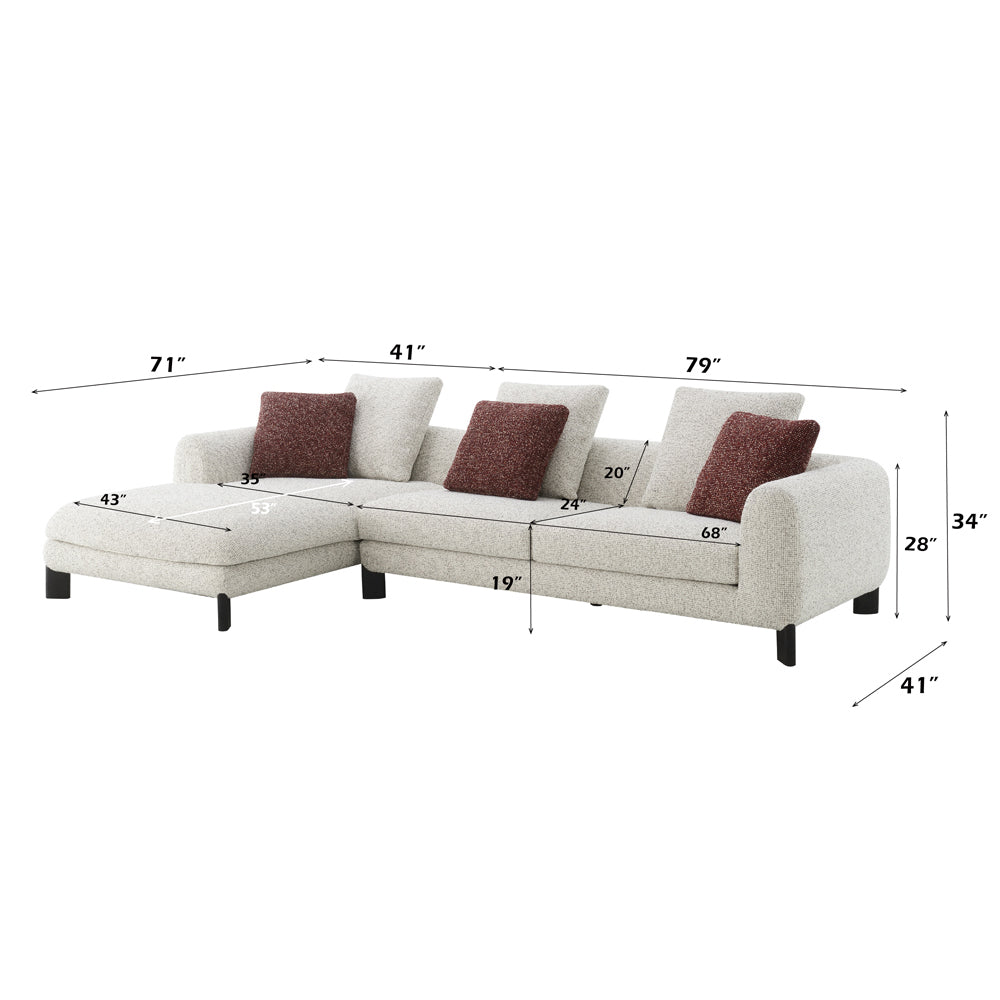 ACME Mardi Maroon & Beige Tweed Sectional Sofa with 6 Pillows Model LV04280