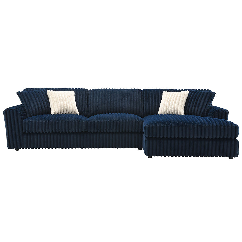 ACME Breton Blue Corduroy Sectional Sofa with 4 Pillows Model LV04400