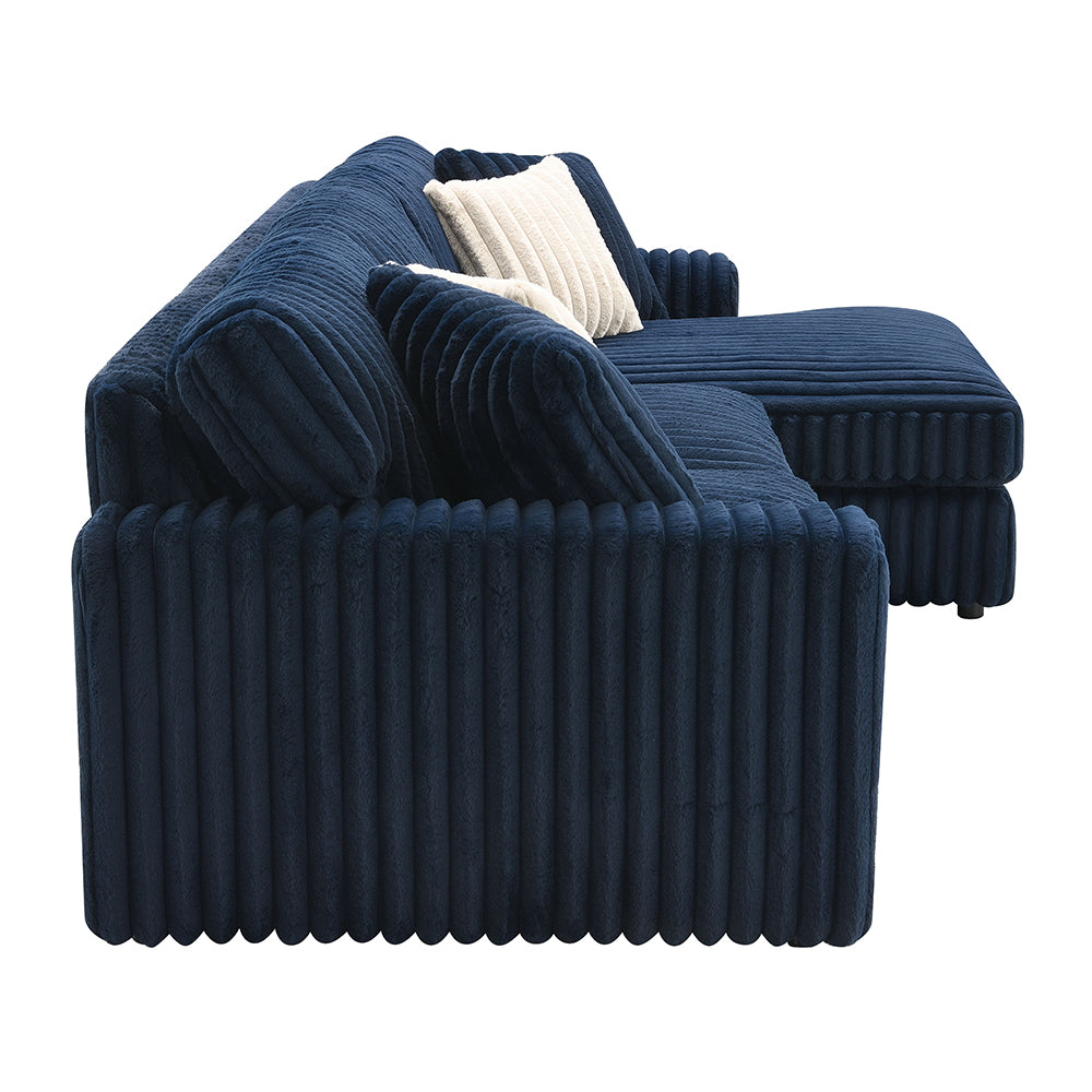 ACME Breton Blue Corduroy Sectional Sofa with 4 Pillows Model LV04400
