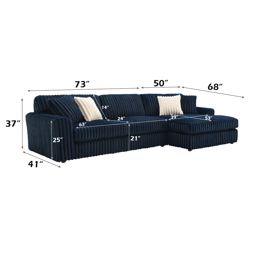 ACME Breton Blue Corduroy Sectional Sofa with 4 Pillows Model LV04400