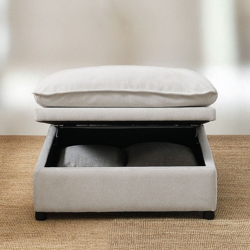 ACME Marisa Beige Boucle Modular Ottoman with Storage Model LV04415