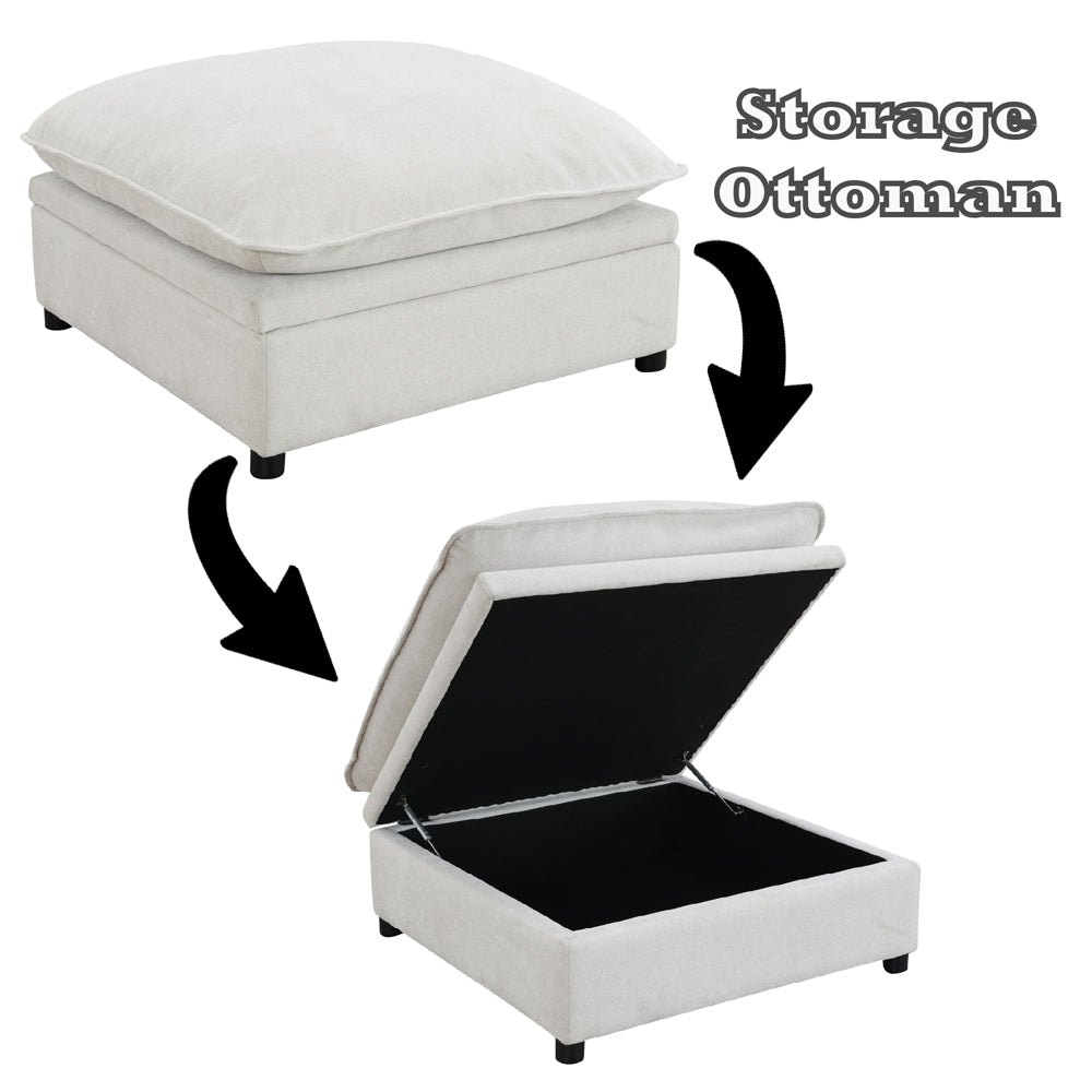 ACME Marisa Beige Boucle Modular Ottoman with Storage Model LV04415