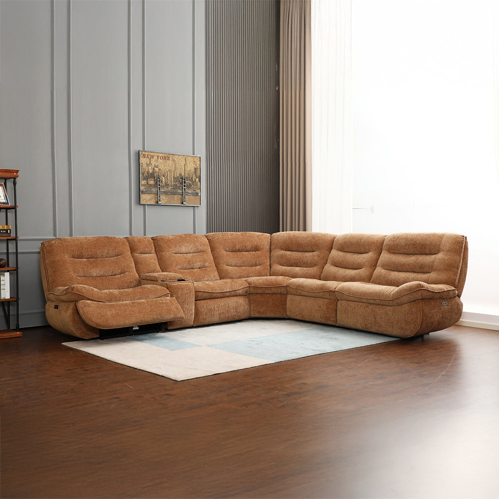 ACME Emmy Orange Chenille Power Motion Sectional Sofa with USB Port Model LV04650
