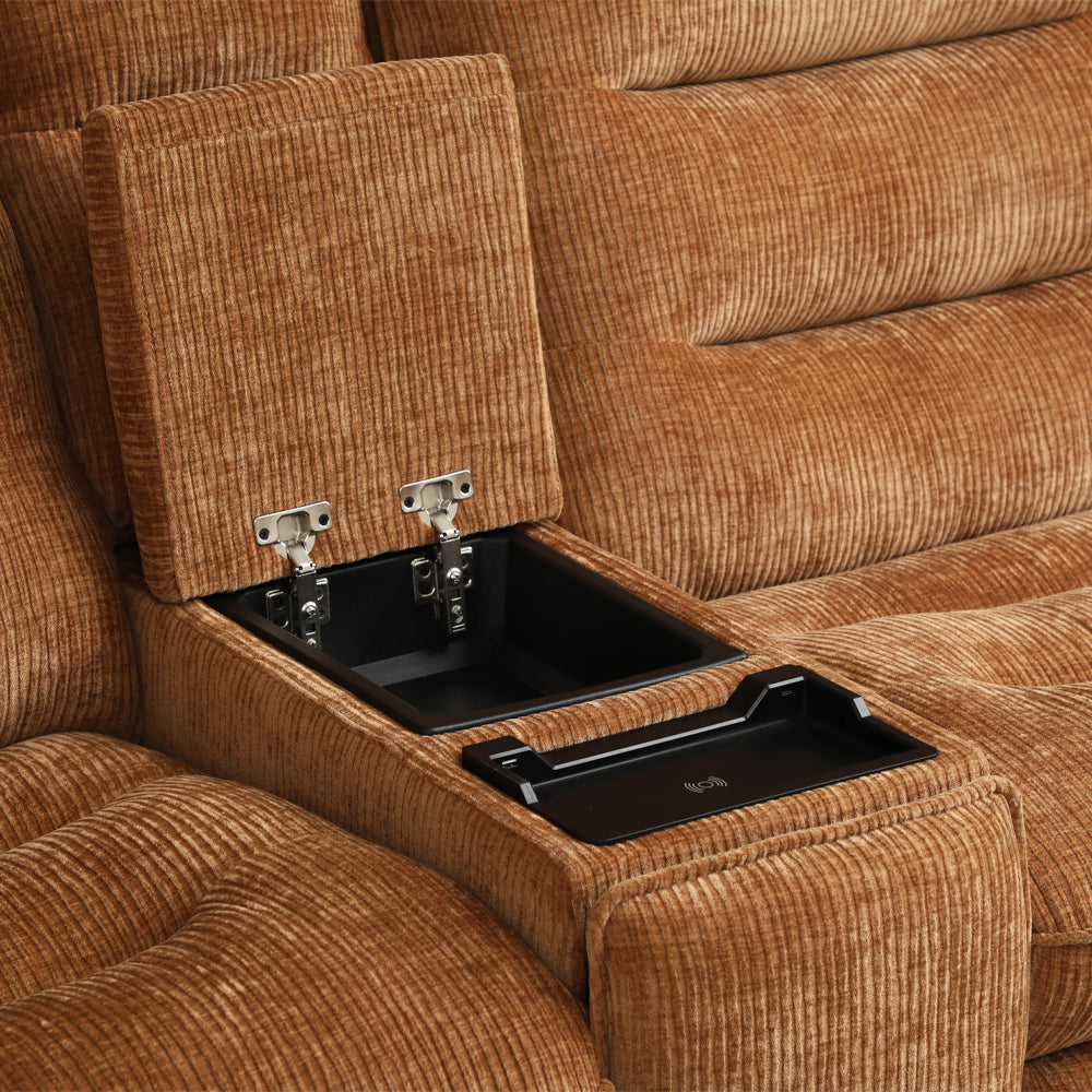ACME Emmy Orange Chenille Power Motion Sectional Sofa with USB Port Model LV04650