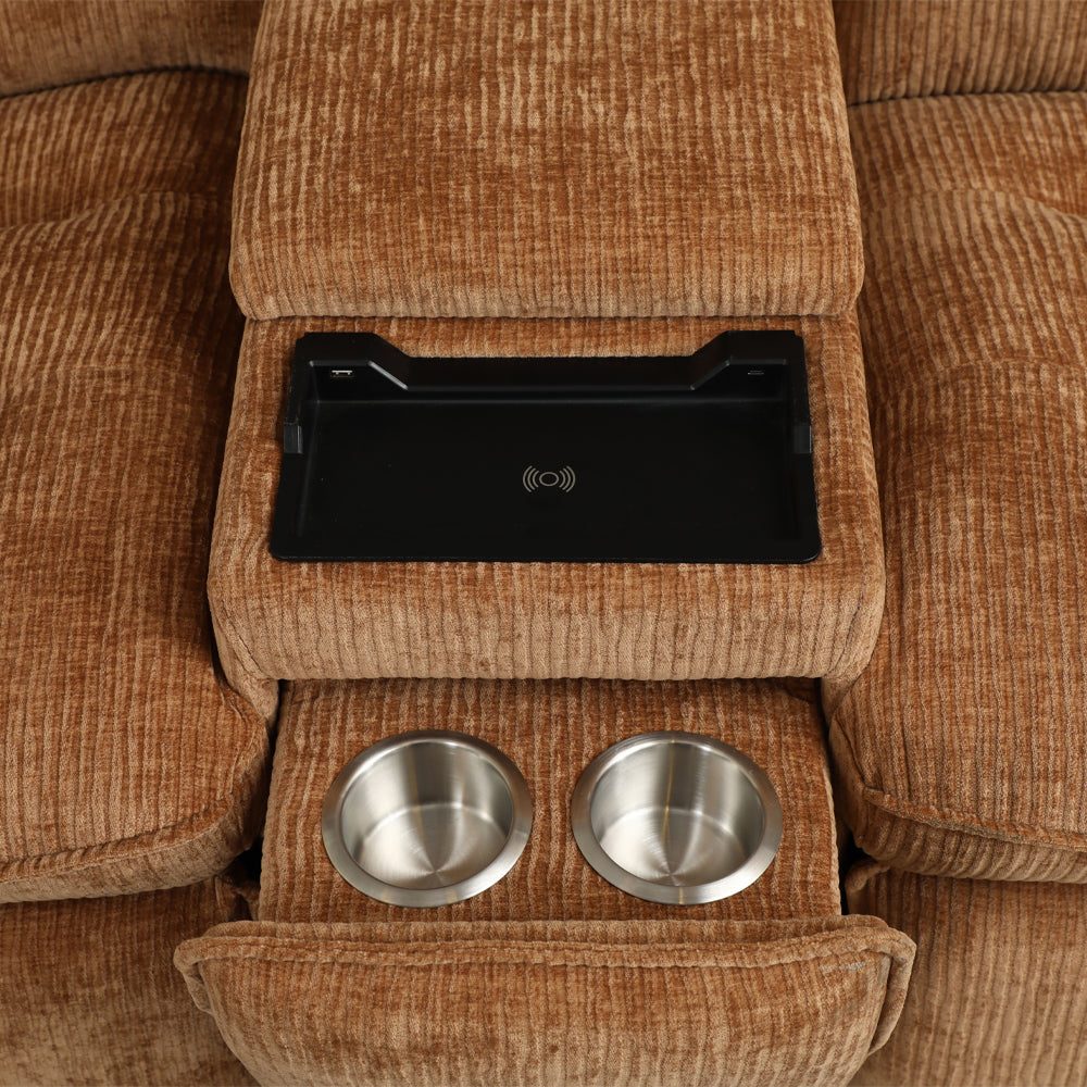 ACME Emmy Orange Chenille Power Motion Sectional Sofa with USB Port Model LV04650