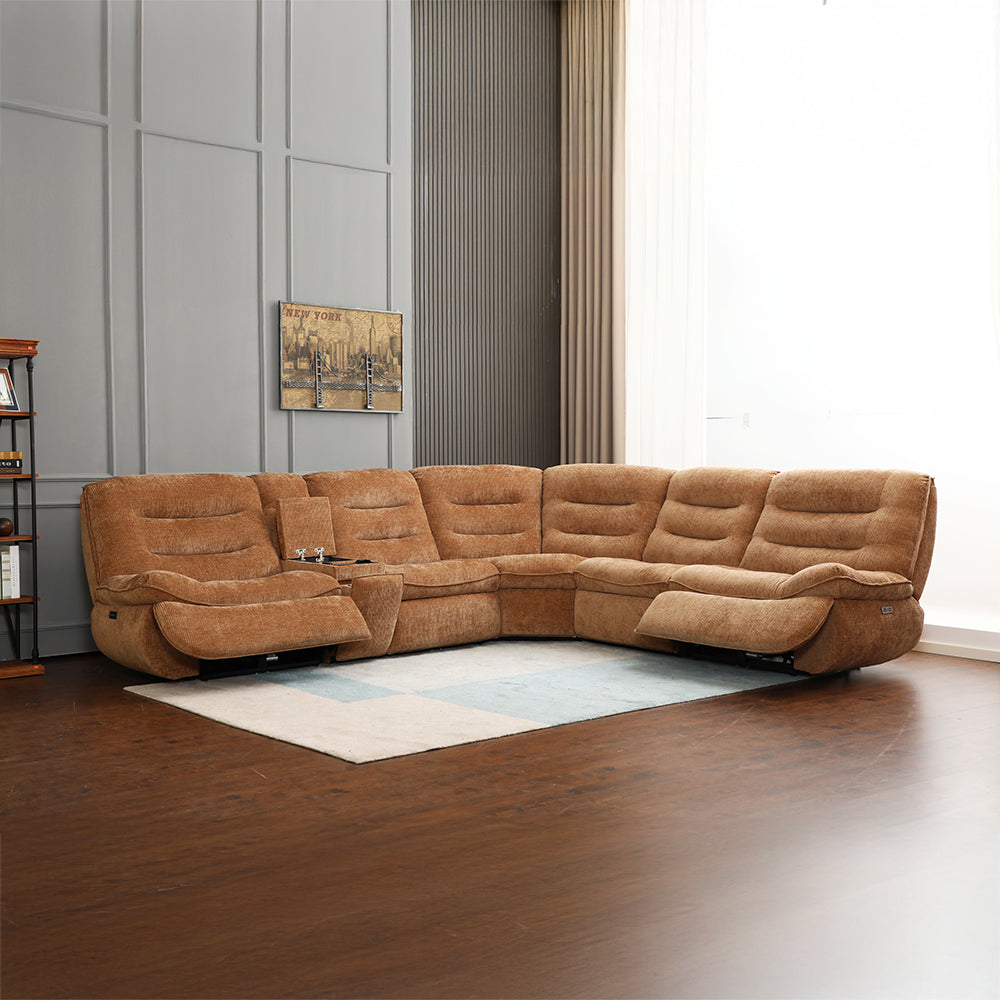 ACME Emmy Orange Chenille Power Motion Sectional Sofa with USB Port Model LV04650