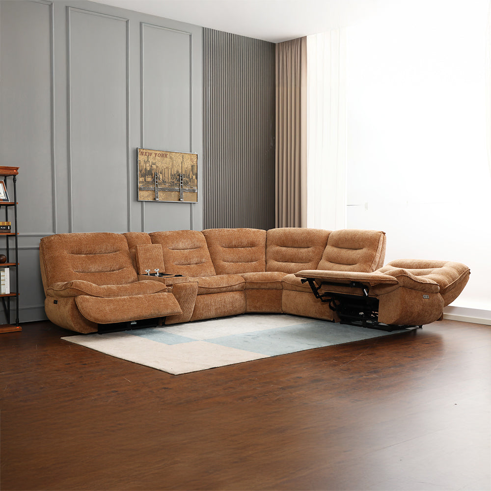 ACME Emmy Orange Chenille Power Motion Sectional Sofa with USB Port Model LV04650