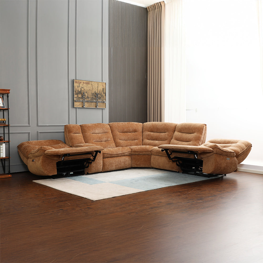 ACME Emmy Orange Chenille Power Motion Sectional Sofa with USB Port Model LV04650