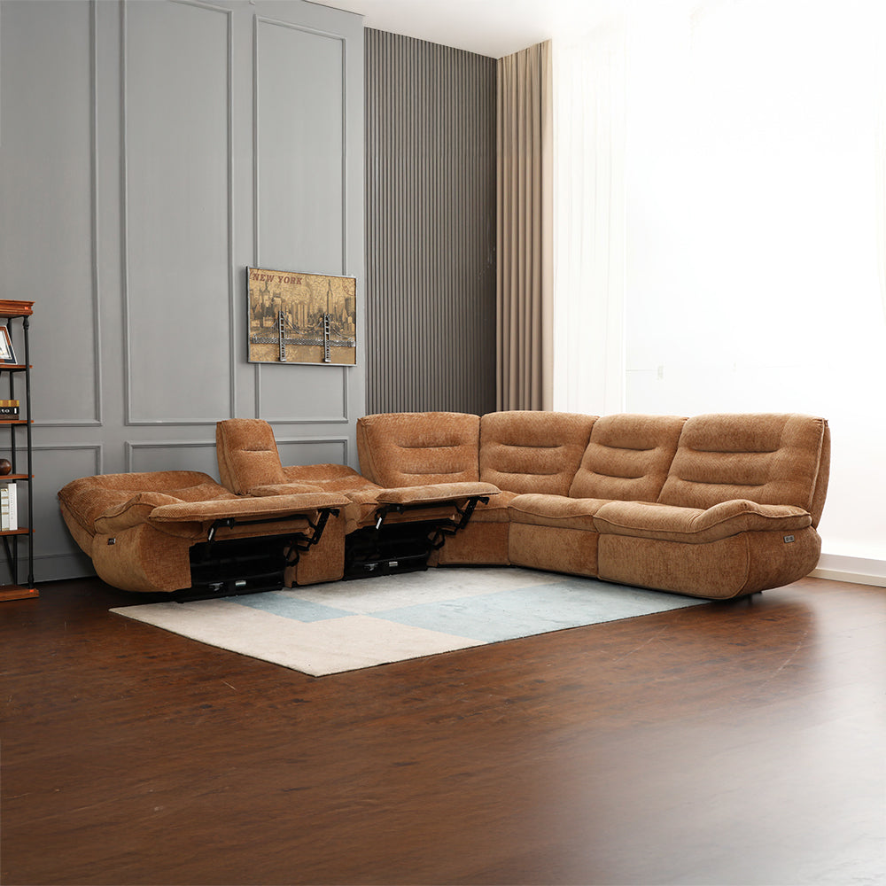 ACME Emmy Orange Chenille Power Motion Sectional Sofa with USB Port Model LV04650