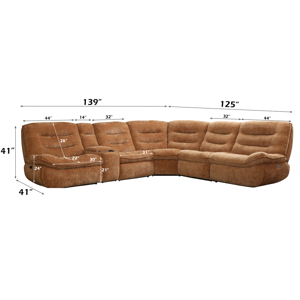 ACME Emmy Orange Chenille Power Motion Sectional Sofa with USB Port Model LV04650
