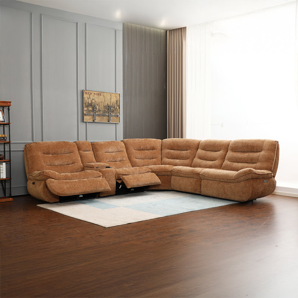 ACME Emmy Orange Chenille Power Motion Sectional Sofa with USB Port Model LV04650