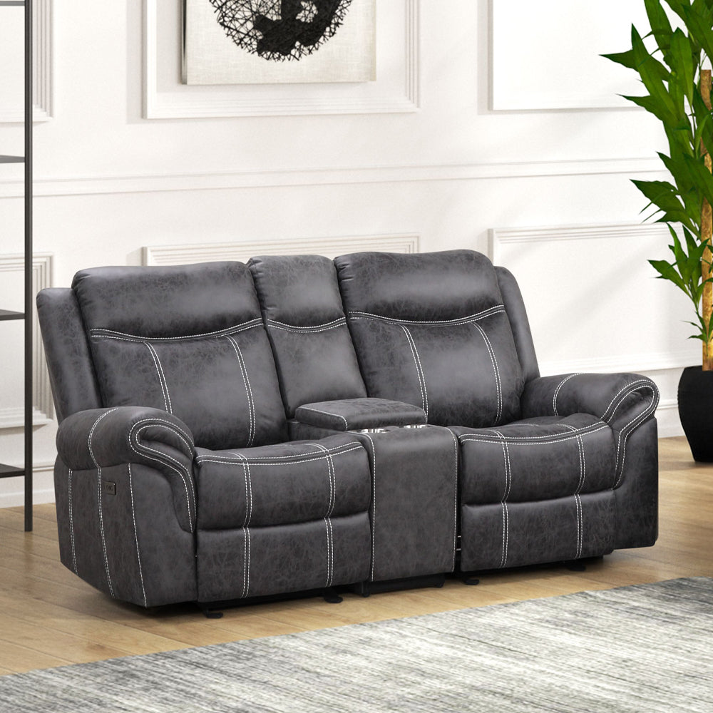 ACME Zubaida Dark Gray Polish Microfiber Power Motion Loveseat with USB Port Model LV04671