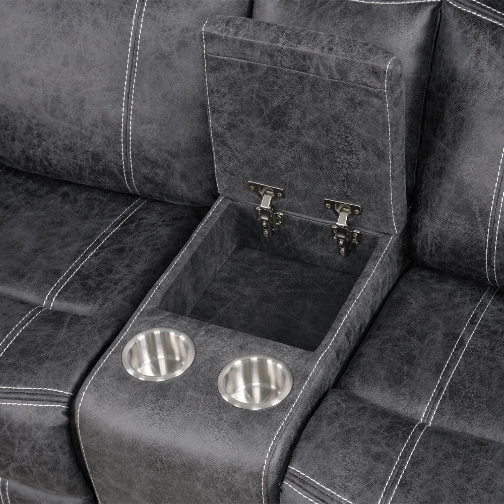 ACME Zubaida Dark Gray Polish Microfiber Power Motion Loveseat with USB Port Model LV04671
